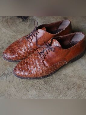 Joan & David Brown Woven Leather Derby Shoes